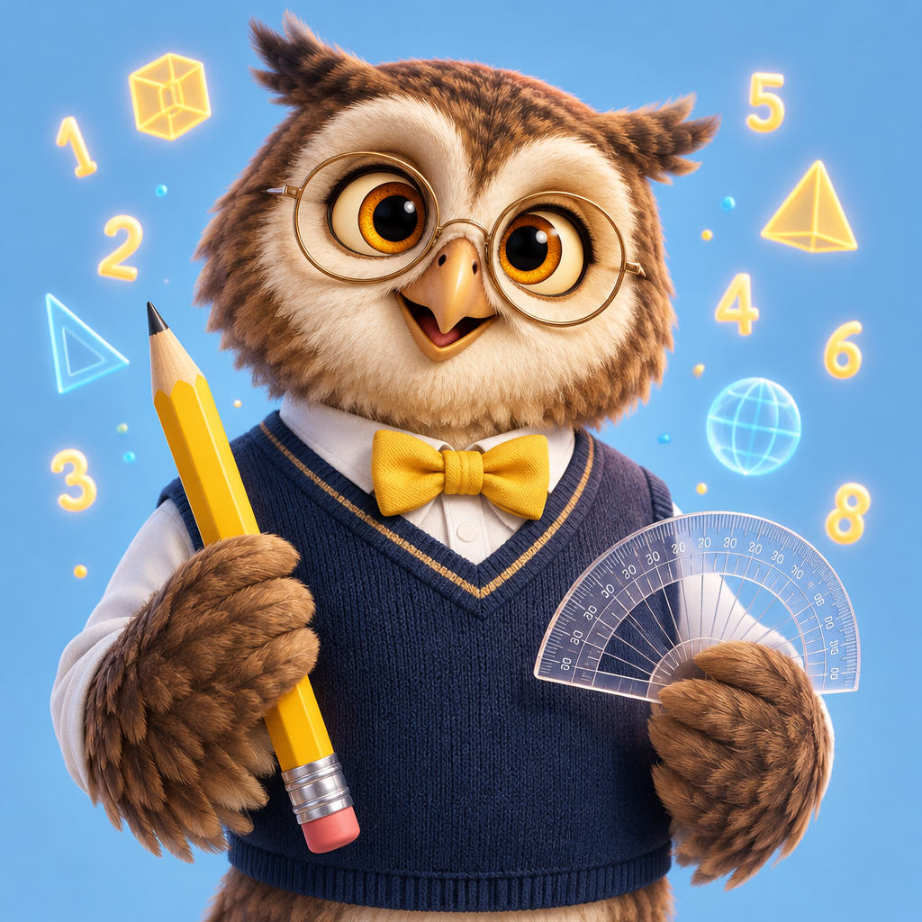 Professor Ollie Owl, the Math professor: Navy sweater vest, yellow bow tie and a pencil taller than most kindergartners.